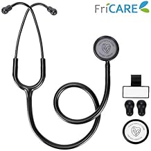 FriCARE Lightweight Dual Head Stethoscope for Medical Professionals Doctors, Aluminum Chestpiece and Headset, All Black Matte Finish Tube