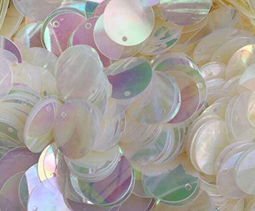 Flat Round Sequin Paillettes Edge Hole ~ Crystal Iris Rainbow ~ Loose Sequins for Embroidery, Bridal, Applique, Arts, Crafts, and embellishmen (30mm)