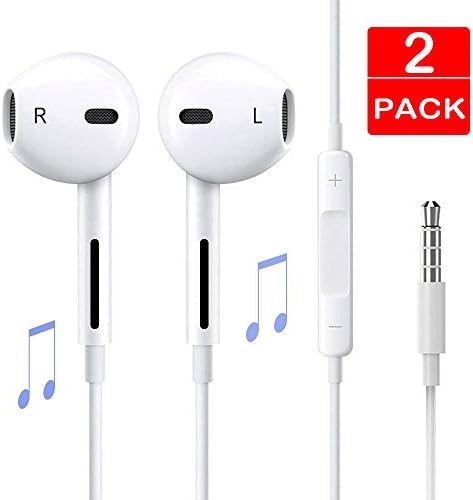 Earbuds,KinR Earphones with Mic Smartphones Compatible With 3.5 mm Headphone for iPhone 6s 6 5s 5 4s 4 SE 5c Plus IOS 7 8 X iPad 1 2 3 Earpods Earbuds Earphones -2 Pack Headphones