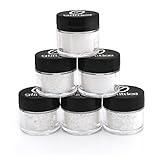 Iridescent White Glitter Kit (6PK) - 6 Different Holographic Loose Glitter Sizes, Extra Fine Powder, Fine Powder, Hexagons, & Square Glitter - Solvent Resistant & Cosmetic Grade for Nails & Skin.