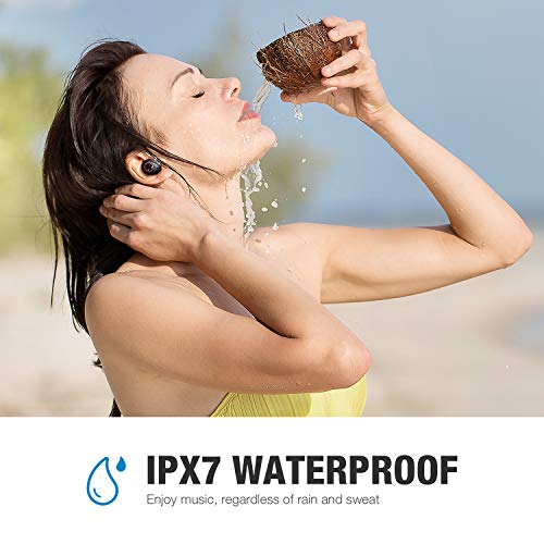 Bluetooth Earbuds Wireless, POWERADD True Wireless Earbud Bluetooth 5.0 Bass Stereo Headphones - IPX7 Waterproof & Noise Cancelling & Ergonomic in-Ear Earphones with Charging Case & Microphones, Black