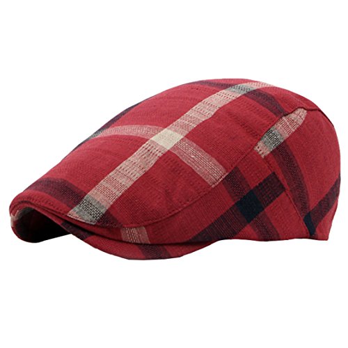 Eohak Cotton Berets Caps - Classical Plaid Check Hat Vintage Casual Outdoor Newsboy Hat Painter Unisex Visor Forward Hat (Red)