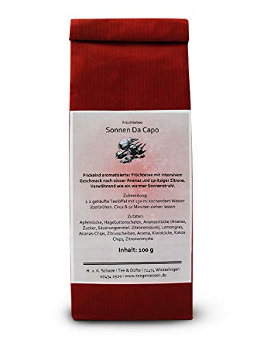 Früchtetee Sonnen Da Capo, Lose, Apfelstücke, Hagebuttenschalen, Ananas, Zitrus, Kiwistücke, Kokos-Chips, 100g…