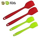 4 Piece Soft Silicone Spatulas Set. 2 Large And 2 Small. Bright Colors, High Heat Resistant, Dishwasher Safe. Red 11 Inch Green 8 Inch By Home Kitchen USA