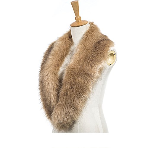 Faux Fur Collar for Winter Coat and Jacket, Fur Winter Warm Scarf for Women by REDESS[Various of Styles and Colors] (Khaki)