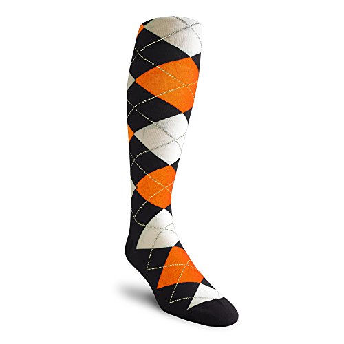 Argyle Golf Socks: Over-the-Calf - Black/Orange/White - Mens