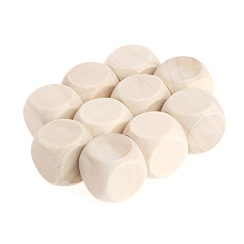 Hacloser 10Pcs/Set 6 Sided Blank Wood Dice, Wooden Cubes Crafts, Party Family DIY Board Games Printing Engraving Kid Toys 10mm-18mm (16mm)