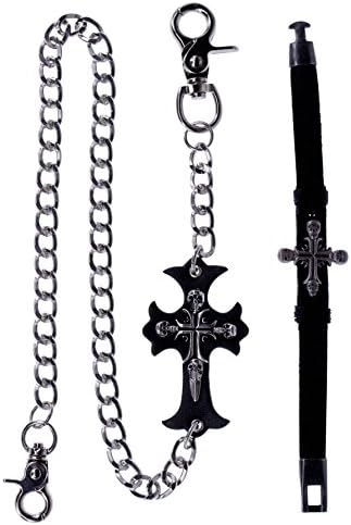 ABC STORY Mens Skull Biker Key Jean Stainless Metal Chain With Skeleton Bracelet For Women