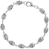 NewZenro Gothic Skull Beaded Bracelets for Men Women Vintage Silver Plated Punk Skeleton Head Chain Link Bracelet for Halloween Party Rapper Biker Fashion Trendy Jewelry 8"