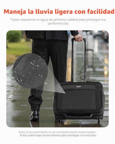 Maleta para Ordenador Portátil de hasta 17,3 Pulgadas, Bolso de Mano con 2 Ruedas Fijas y un Asa Telescópica con 4 Alturas Ajustables para Trabajo, Oficina, Viajes de Negocios, Color Negro