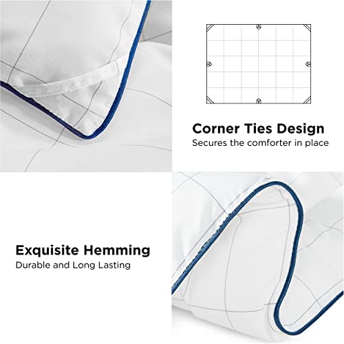 Bedsure White Comforter Queen Down Alternative Grid Comforter, 300 GSM