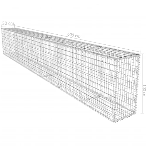 HLLNME Steinzaun Steinkorb Steingabione Gabion Säule, Gabionenwand mit Abdeckung Verzinkter Stahl 600x50x100 cm – Bild 7