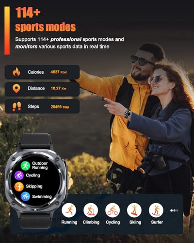 TIMU Military Smart Watch for Men, 1.39-Inch HD Display with Call Function | 114+ Sports Modes, Heart Rate and Sleep Monitoring, Pedometer, IP68 Waterproof, Outdoor Fitness Tracker for iOS and Android