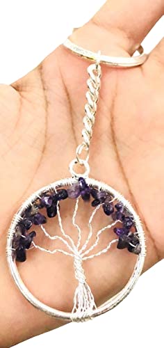 CRYSTALMIRACLE Amethyst gemstone tree of life key chain crystal men women gift handcrafted accessory