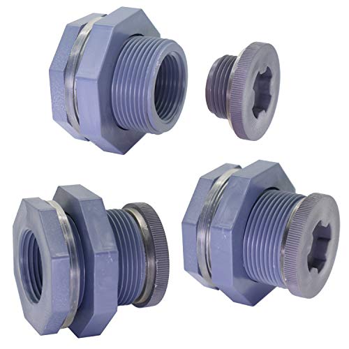 Omitfu Set Of 3 PVC 1 Inch Bulkhead Fitting With Plugs Threaded
