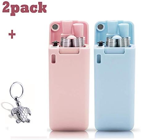 Collapsible Reusable straws, Food-grade stainless steels folding drinking straws Foldable Metal Straws with Case and Cleaning Brush (Pink&Blue)