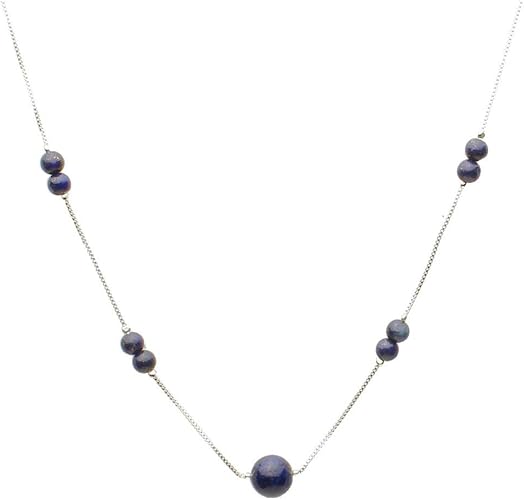 20+2 Extender 2-Strand Blue Lapis Stone Beads Sterling Silver Box Chain Necklace