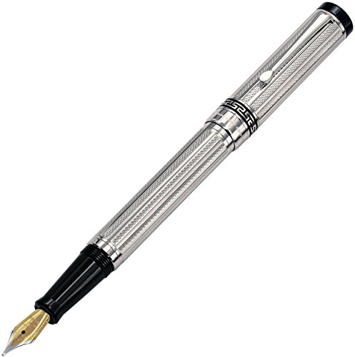 Xezo Tribune .999 Pure Platinum Layered Diamond-Cut MEDIUM Fountain Pen, Weighty, Balanced and Serialized. Limited Edition (Tribune Platinum F)