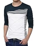 Allegra K Men Crew Neck Color Block Stripes T-Shirt Blue White XL
