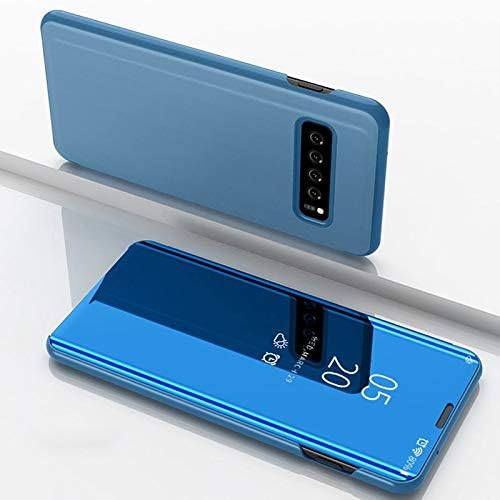 Wprie Clear View Flip Cover,S10 Case, Accessories Clear View Standing Cover for Samsung Galaxy S10, Luxury Mirror Clear View Flip Stand Leather Cover for Samsung Galaxy S10 - Blue