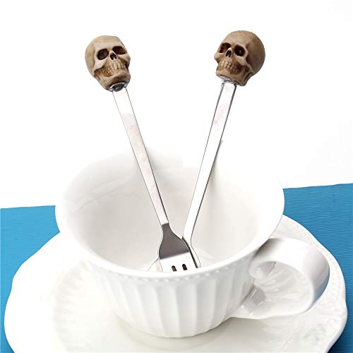 TBWHL Skeleton Head Spoon Fork Set Skull Decor Mini Fork Tiny Spoon for Halloween Decorations Home Decor - Thumbnail 4