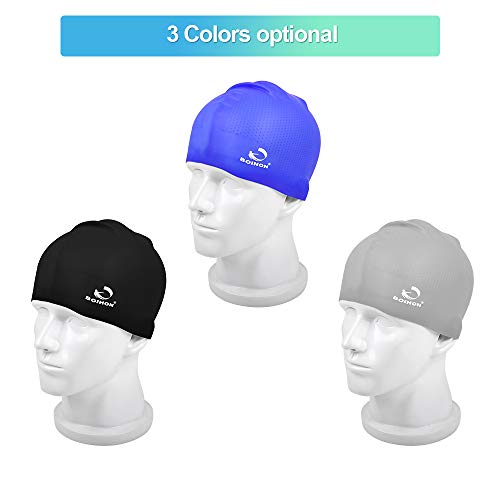 Pansonite Silicone Swim Cap-Adults Youths Men Women Inside Particle Bathing Cap for Long or Short Hair Waterproof Pool Caps with Grain Makes Your Hair Dry (Black) - Thumbnail 6