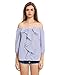 Milumia Women's Tie-bow Vertical Stripe Ruffle Off The Shoulder Blouse Top Blue M