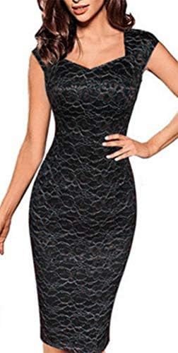 DOKER Women's Elegant Retro Floral Lace Evening Bodycon Party Cocktail Dress