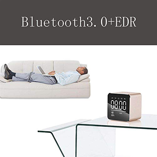 Sammid Wireless Speaker, Bluetooth Portable Speaker with LCD Display Alarm Snooze Function Mirror Clock Loud Speaker Music Player Support 3.5mm Audio or TF/Micro SD Card or Bluetooth Playing - Gold - Thumbnail 3