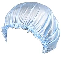 Oranmay Women Silk Bonnet Sleep Cap - Adjustable Stretch Satin Head Wrap Turban Chemo Hat Hair Loss Light Blue