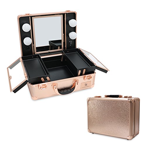 Superstore Makeup Case with Dimmable LED Bulbs and Tilt Mirror Lighted Cosmetics Organizer Storage Case Box Travel Beauty Vanity Handle Case w/Customized Divider Trays