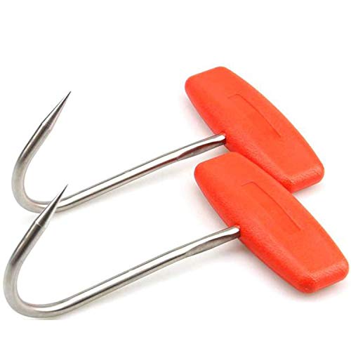 TIHOOD 2PCS Meat Hooks for Butchering,T Shaped Boning Hooks with Handle 6 inch Stainless Steel