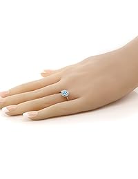 Gem Stone King 10K White Gold Women's Ring Cushion Swiss Blue Topaz with Diamond Accent (Available 5,6,7,8,9)