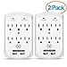 Yubi Power 6 Outlet Power Plug Surge Protector Wall Tap with 2 USB Ports 2.1A 300 Joules - White - ETL Listed - 2 Pack