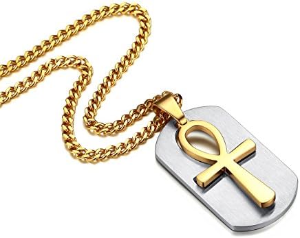 Reve Stainless Steel Coptic Ankh Cross Religious Pendant Necklace for Men Women, 20-24'' Chain