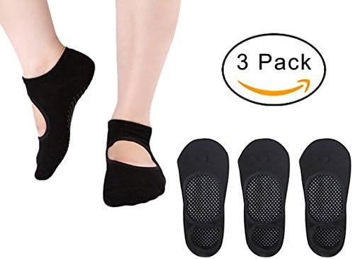 Yoga Socks Women Non Slip Socks Pilates Ballet Barre Socks with Grips Anti-Skid Sox 3 Pairs (Size 5-9)