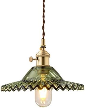 CGJDZMD Retro Simple Petal-Shaped Glass Ceiling Light Height-adjustable Metal Brass Chandelier Dining Room Living Room Bedroom Stairs E27 1 Light Pendant Light (Color : Green)