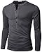 Doublju Mens Casual Long Sleeve Henley Shirts CHARCOAL(DU15)