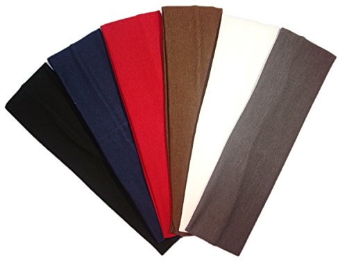 Cotton Headbands 6 Pack Stretch Elastic Yoga Soft and Stretchy Sports Fashion Headband for Teens Women Girls by Kenz Laurenz (6 pc 2" Cotton Headbands--Basics)