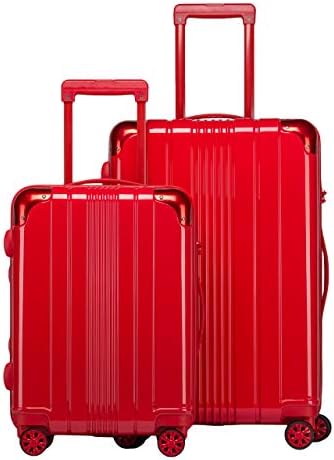 PC+ABS Hardside Spinner Lightweight Trolley Carry On Luggage SET with TSA Lock (20in,26in), Red, Purple (Red)