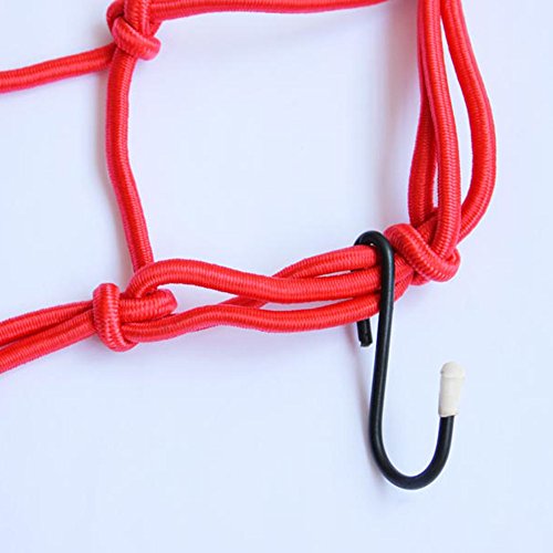 1x Red Bungee Cord Rope Netting w/ Secure Hooks for Tying Down Luggage and Cargo to Bikes Motorcycles ATVs Wheel Carts Etc (13.78x13.78")