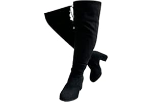 YING LAN Women's Wide Calf Over The Knee Pull On Chunky Block Heel Tall Boots