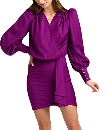 Swing Fashion Stefany | Violett | S Altalena Moda Donna Elegante Festivo | Vestito da Festa | Prendisole Sera | Abiti da Cocktail | Mini Abito con Scollo a Busta | Manica Lunga | Breve | Viola | 36, S