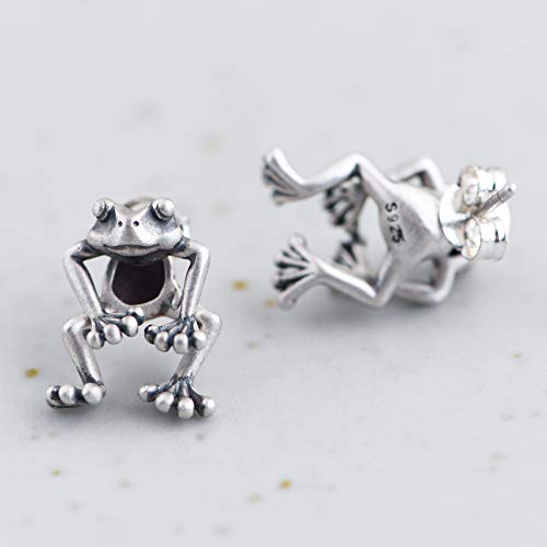 GAGAFEEL 925 Sterling Silver Frog Earring Vintage Stud Dangle Post Earrings Cute Animal Lucky Frog for Women Girl Birthday Anniversary Valentines with Jewelry Gift Box