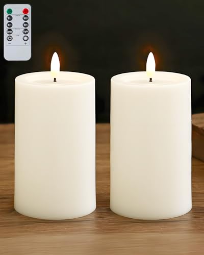 Gmnee Wasserdichte flammenlose Kerzen für den Außenbereich, 7,6 x 15,2 cm, mit Fernbedienung und Timer, LED-Kerzen, batteriebetriebene Kerzen, elektri