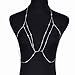 Bohemian Sexy Beads Shiny Luxury Long Rhinestone Bra Body Chains Jewelry Cross Statement Body Chain Bra for Women Beach Bikini Accessories (Silver, Double-Layered)