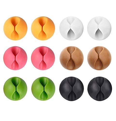 U-horizon Pack of 12 Coloured Cable Clips, U-horizon Cable Storage, Desk Organizer and Management for TV PC Laptop Home etc