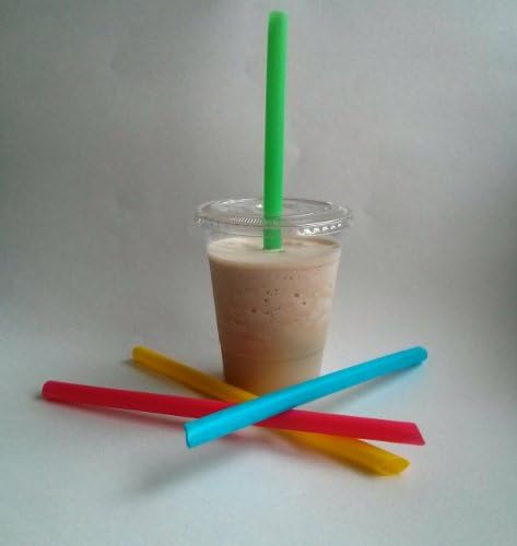 Hueys 100 Sets 16 oz Plastic Clear Iced Coffee Bubble Boba Tea Smoothie Cups with Flat Lids and Straws!!! Coffee Cups Disposable Units