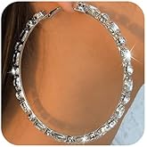 Jumwrit Big Hoop Earrings Sparkle Rhinestone Dangle Earrings Silver Huggie Hoop Earrings Large Circle Earrings Accessories for Women