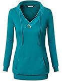 Oversized Sweaters for Women, Messic Women's Long Sleeve Lapel V-Neck Kangaroo Pocket Knit Sweatshirt, Aqua, XX-Large